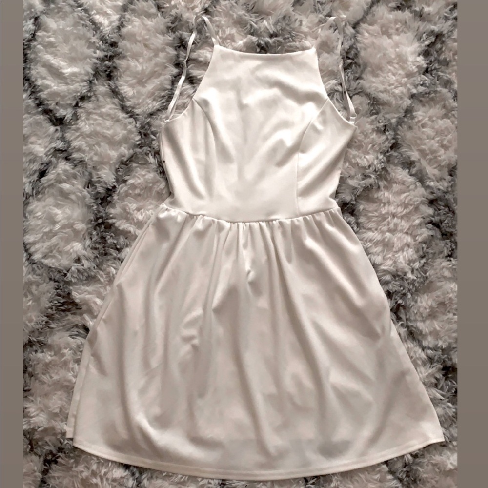 White Spaghetti Strapped Open Back Mini Dress